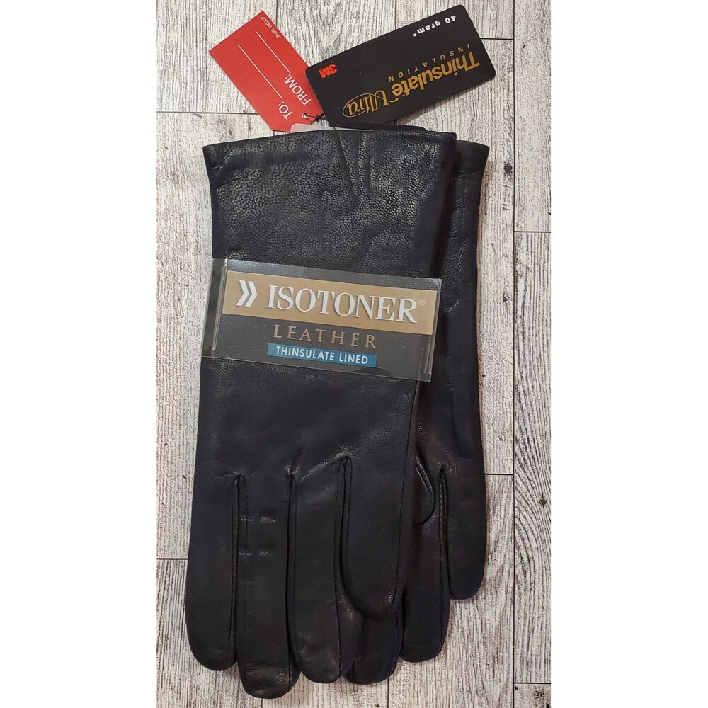Vtg 2005 Isotoner Women's Black Leather Gloves Thinsulate Lined Size 7.5 NWT Y2K - Picture 6 of 7